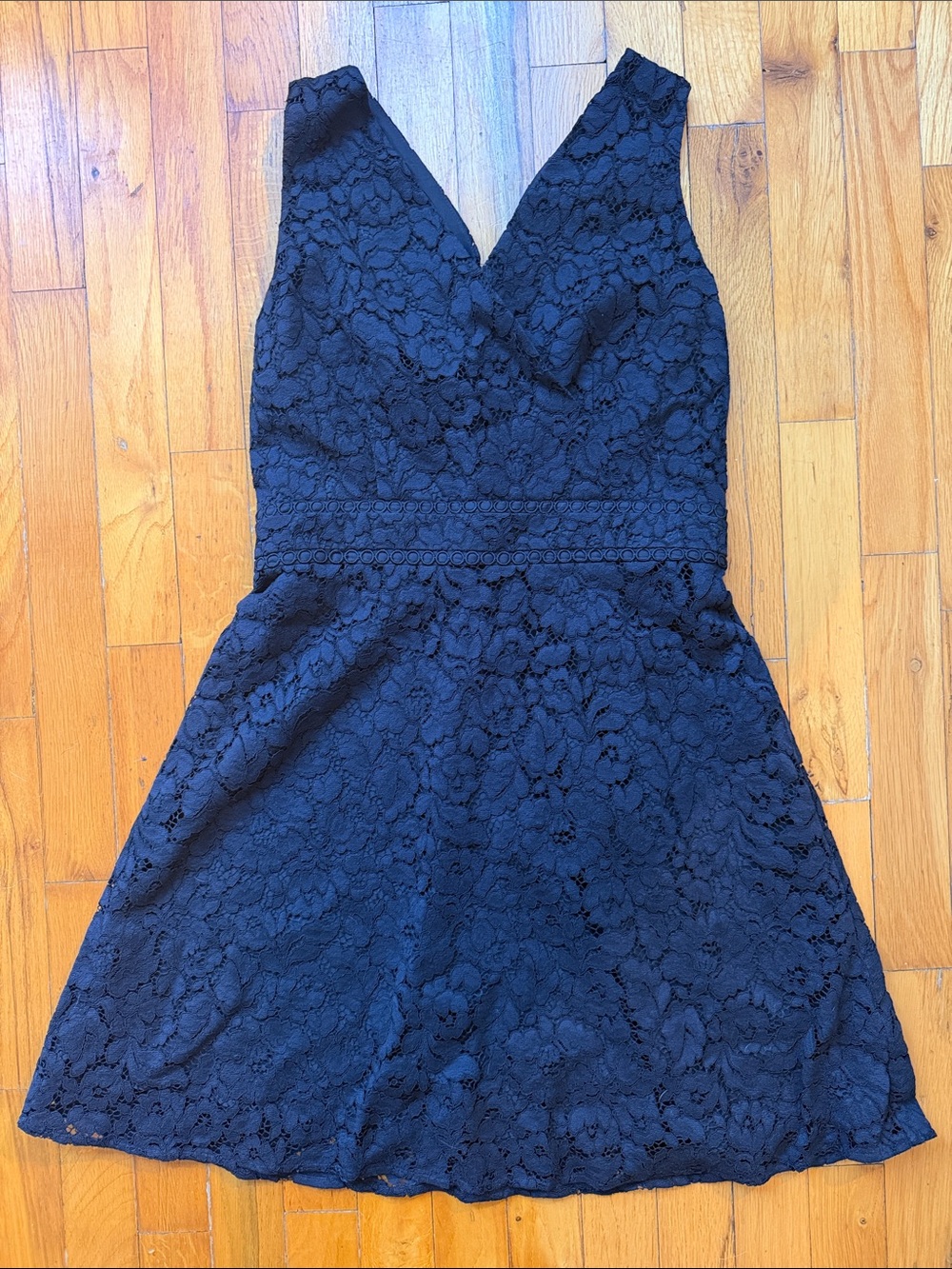 LOFT Sleeveless Lace Lined Dress, V-neck, A-line, Black, size 0